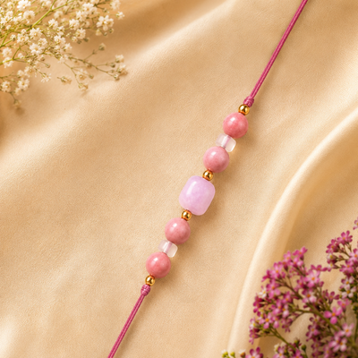 Eternal Love Rakhi – Rose Quartz, Rhodonite & Kunzite Crystal Rakhi
