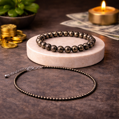 Pyrite Couple combo (Natural Pyrite bracelet + Pyrite anklet)