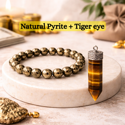 Power & Prosperity Combo (Natural Pyrite bracelet + Tiger eye pencil pendant)