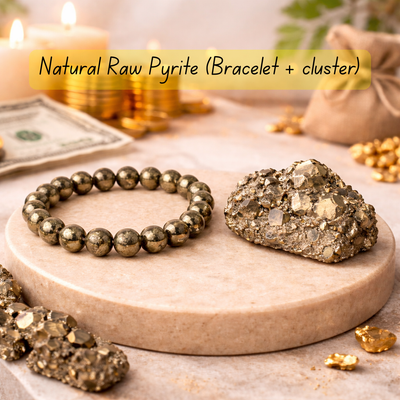 Pyrite Power Combo (Natural Pyrite bracelet + Pyrite cluster)