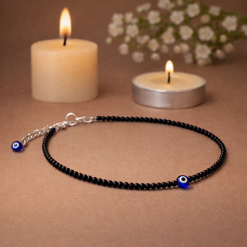 Black Tourmaline with Evil Eye Anklet