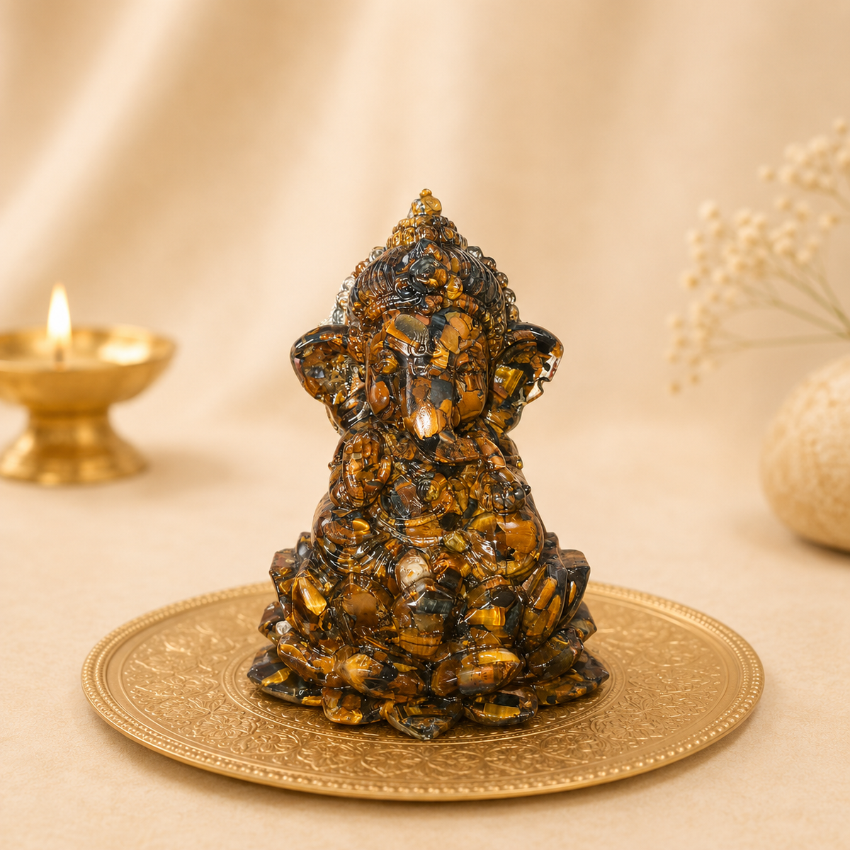 Tiger eye Ganesha idol
