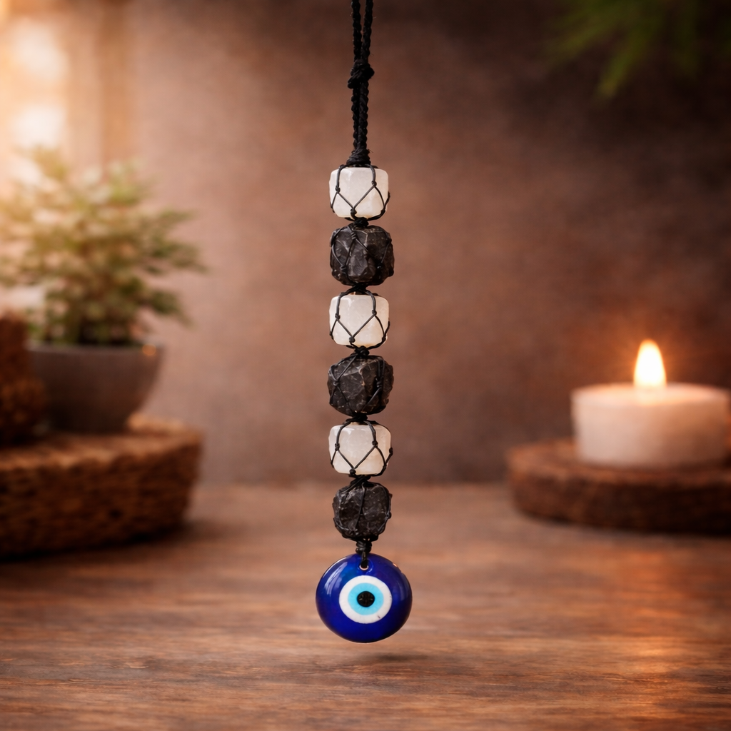 Black Tourmaline + Selenite Evil Eye Hanger