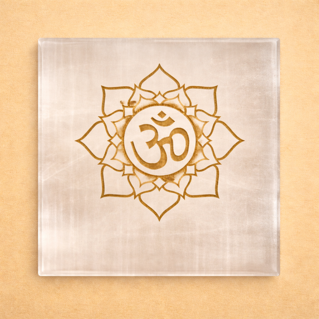 Om/Aum Crystal Charging Selenite Plate