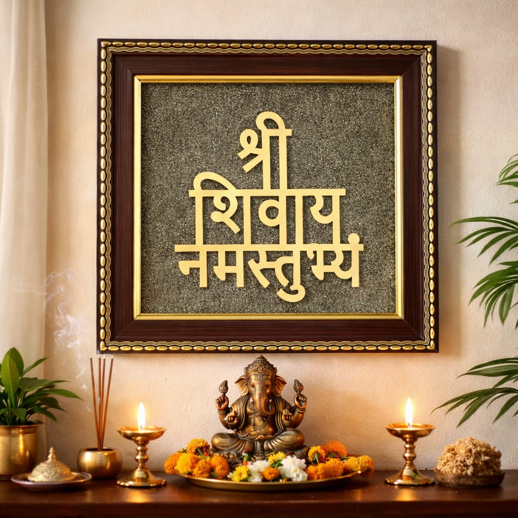 Shivaya Namastubhyam Raw Pyrite Frame for Divine Vibration & Courage