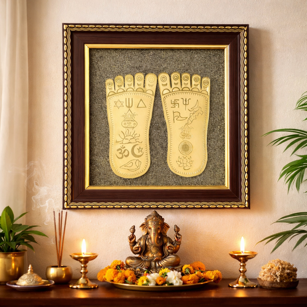 Goddess Laxmi Charan Paduka Raw Pyrite Frame