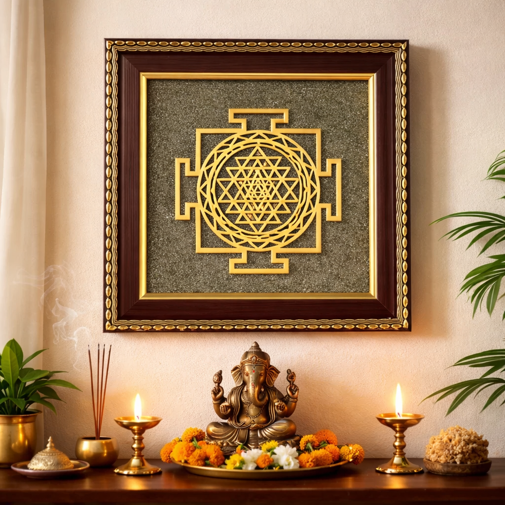 Shree Yantra Raw Pyrite Frame for Wealth & Manifestation