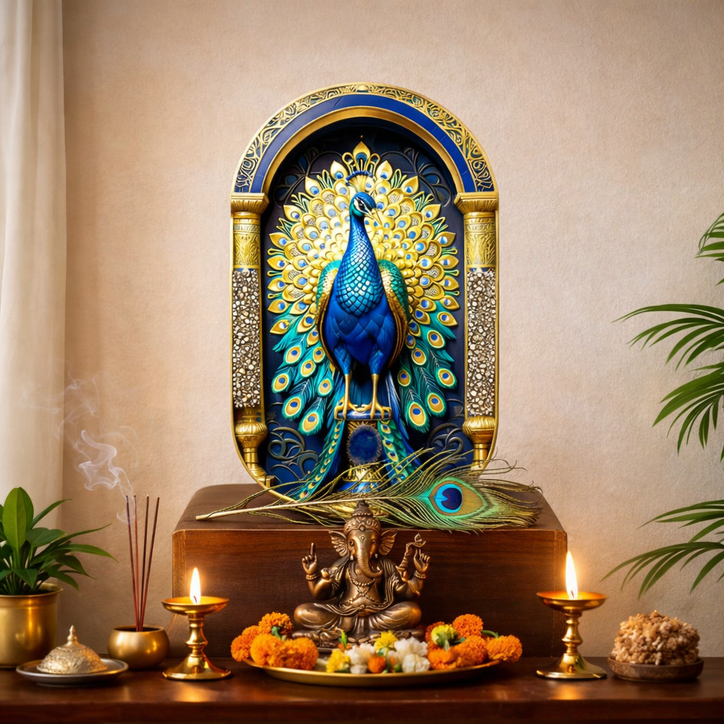 Raw Pyrite - Lapis Lazuli Peacock Frame for Wealth & Wisdom