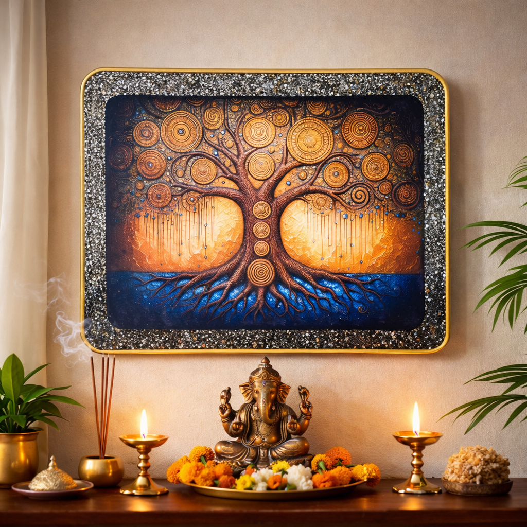 Tree of Life Raw Pyrite Frame for Prosperity & Manifestation