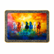 7 Rainbow Horses Raw Pyrite Frame for Wealth & Harmony