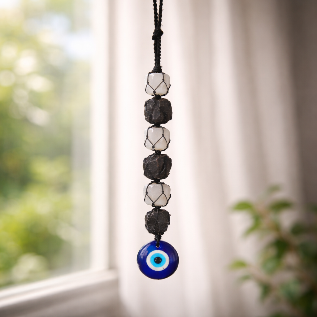 Black Tourmaline Selenite Evil Eye Hanger