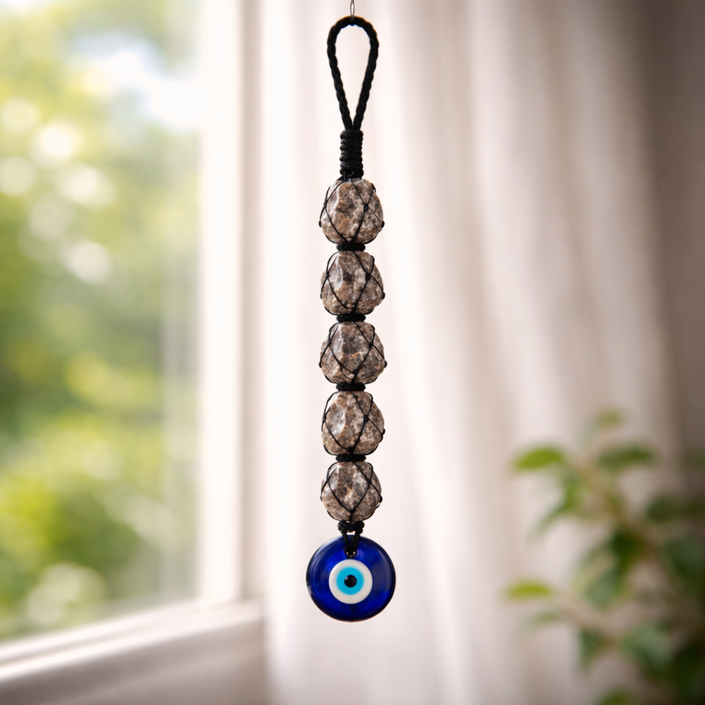 Raw Pyrite Evil Eye Hanger for Wealth & Protection