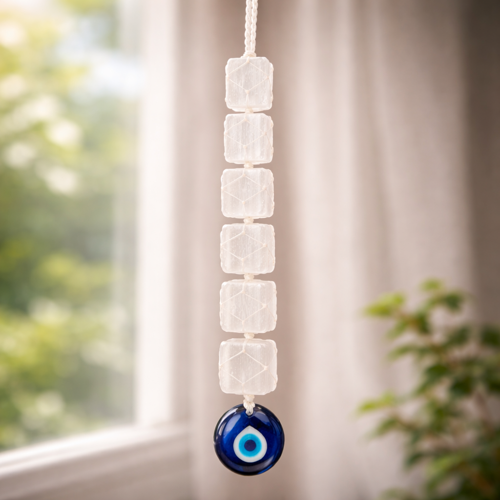 Selenite Evil Eye Hanger for Protection