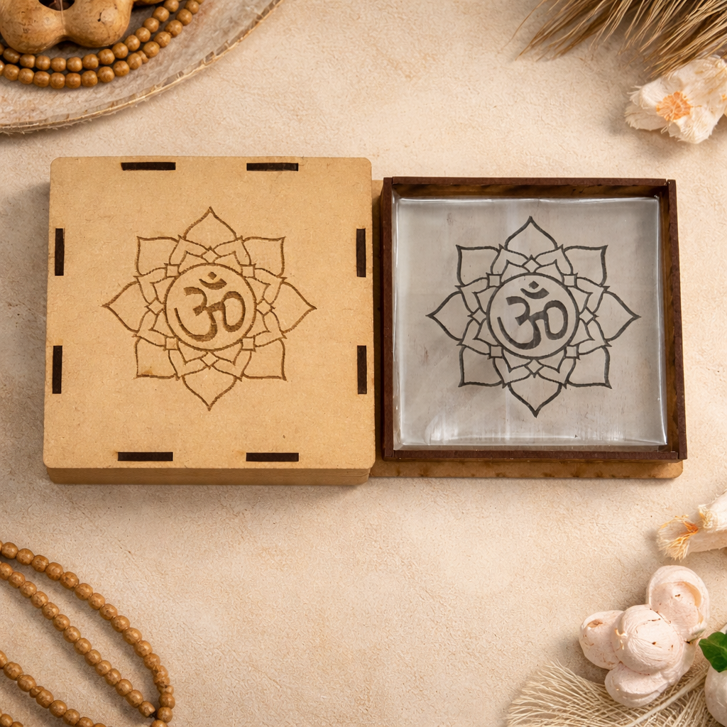 Om/Aum Crystal Charging Selenite Plate