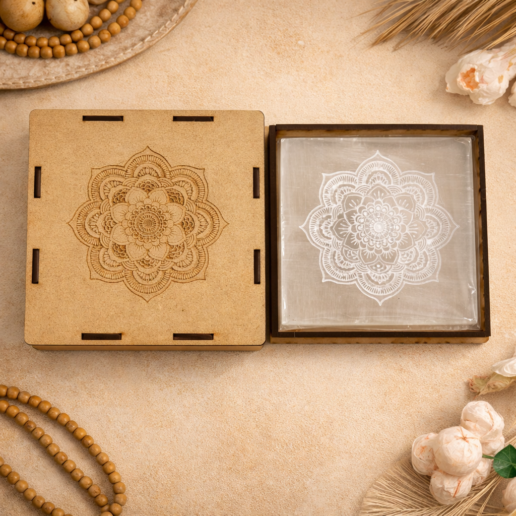 Mandala Crystal Charging Selenite Plate