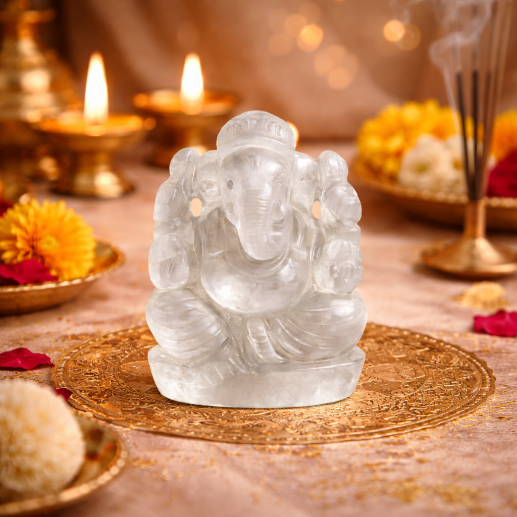 Clear Quartz (Sphatik) Ganesh Ji Idol