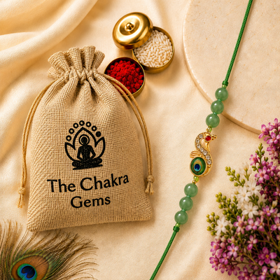 Lucky Prosperity Rakhi – Green Aventurine Peacock Charm Rakhi