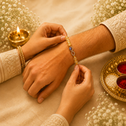 Natural Citrine Rakhi with Infinity Charm & Evil Eye