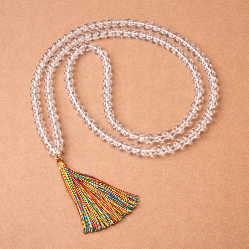 Clear Quartz (Sphatik) Japa Mala for Clarity & Pure Energy