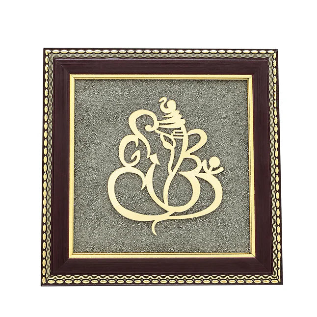 Ganesh Ji Raw Pyrite Frame for Good Fortune & Prosperity