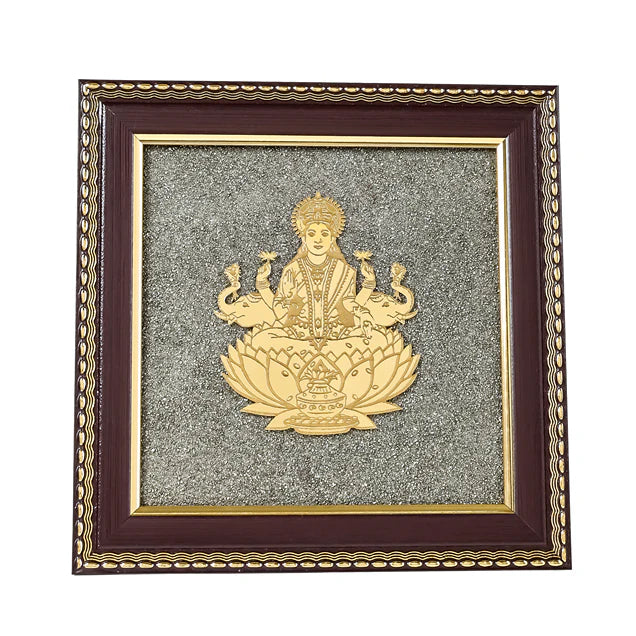 Goddess Gajalakshmi Raw Pyrite Frame for Wealth & Fortune