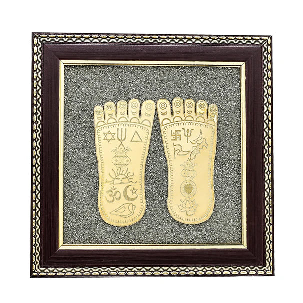 Goddess Laxmi Charan Paduka Raw Pyrite Frame