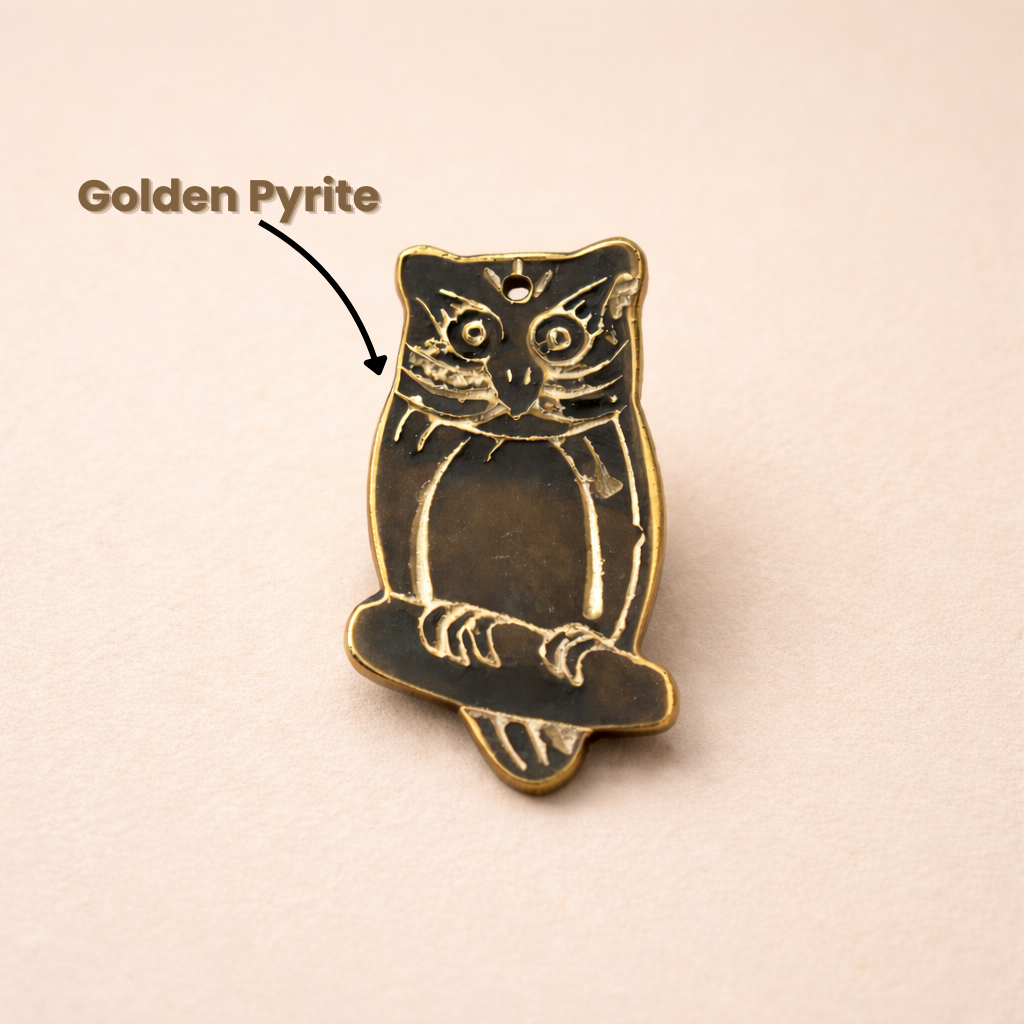 Golden Pyrite Owl for Wisdom & Wealth