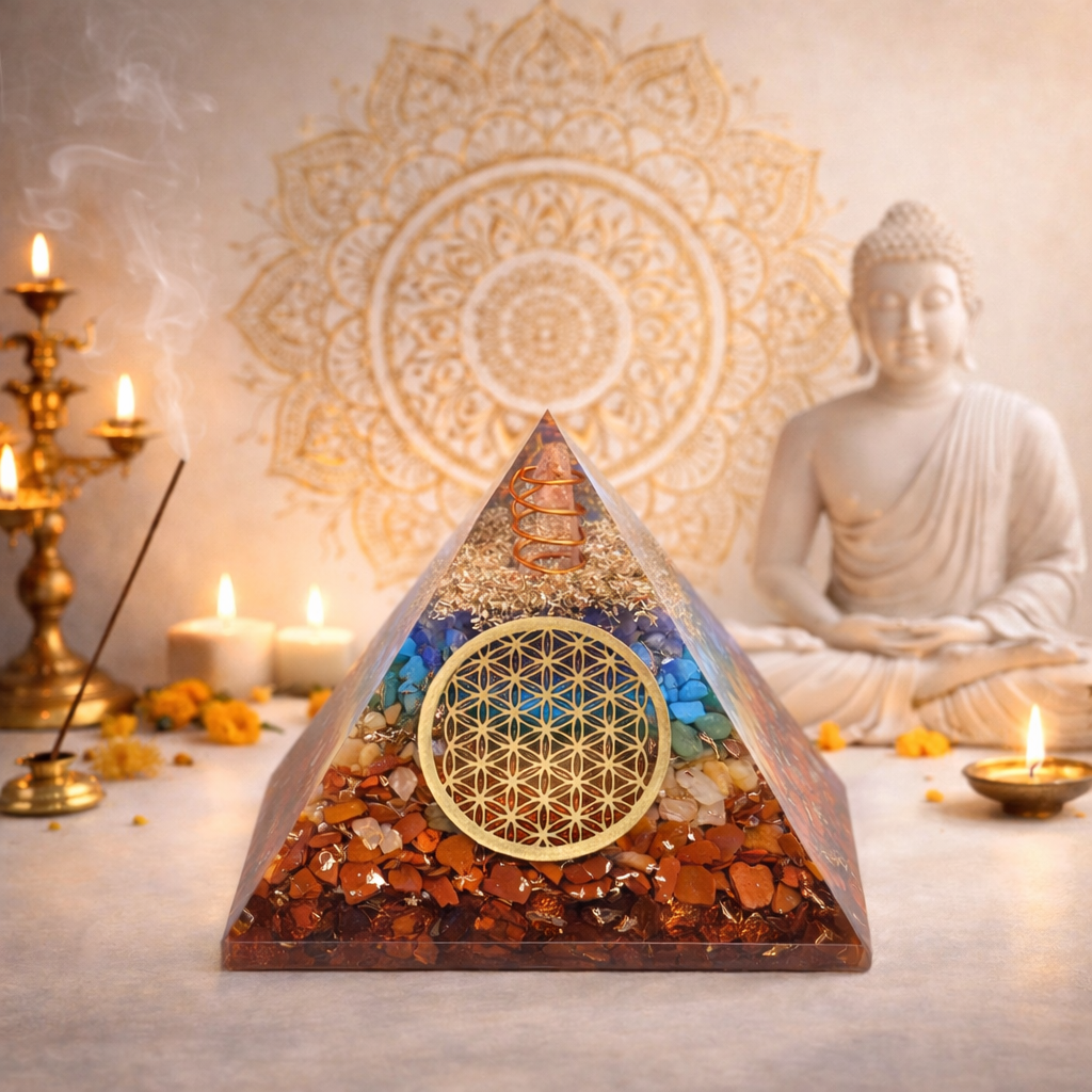 7 Chakra Crystal Orgone Pyramid