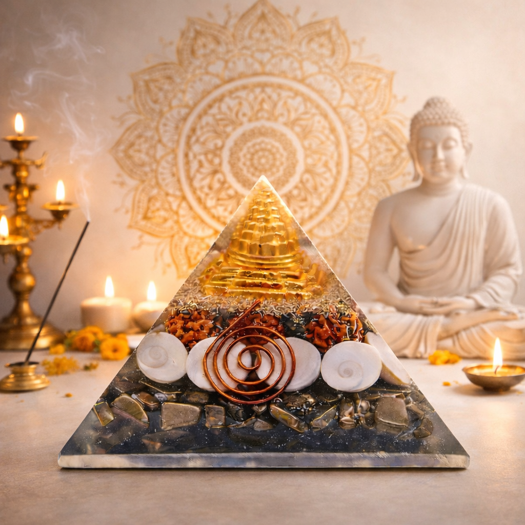 Lakshmi Shree Yantra Pyramid with Pyrite