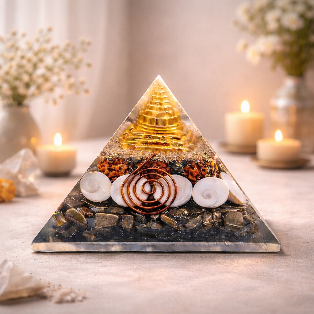 Lakshmi Shree Yantra Pyramid with Pyrite