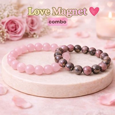 Love Magnet Combo (Rose Quartz bracelet + Rhodonite bracelet)