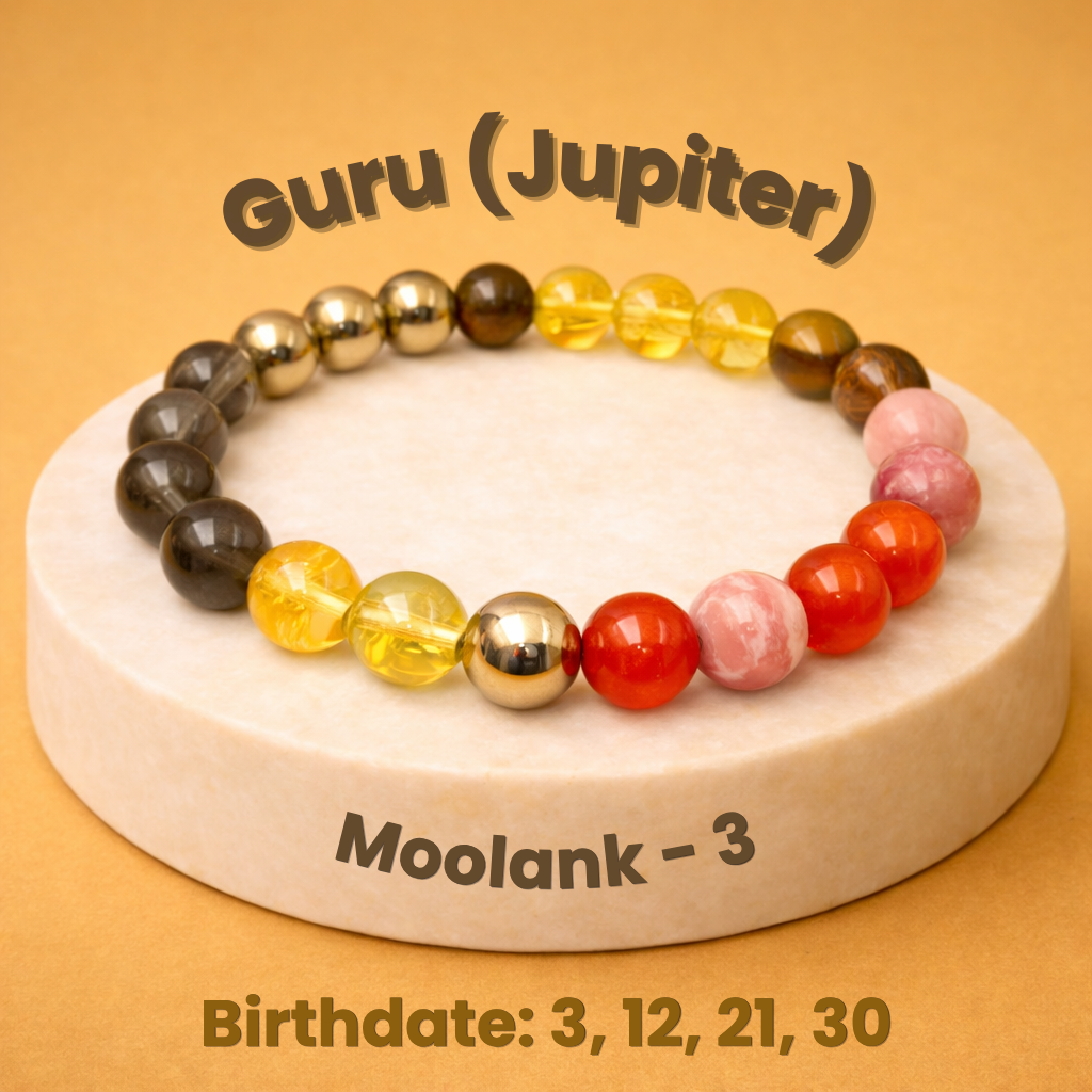 Guru Graha (Jupiter) Bracelet | Mulank 3 - (Born on 3, 12, 21, 30)
