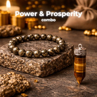 Power & Prosperity Combo (Natural Pyrite bracelet + Tiger eye pencil pendant)