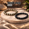 Richie Rich Combo (Natural Raw Pyrite bracelet + Black Obsidian bracelet)