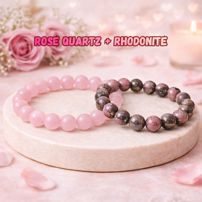 Love Magnet Combo (Rose Quartz bracelet + Rhodonite bracelet)