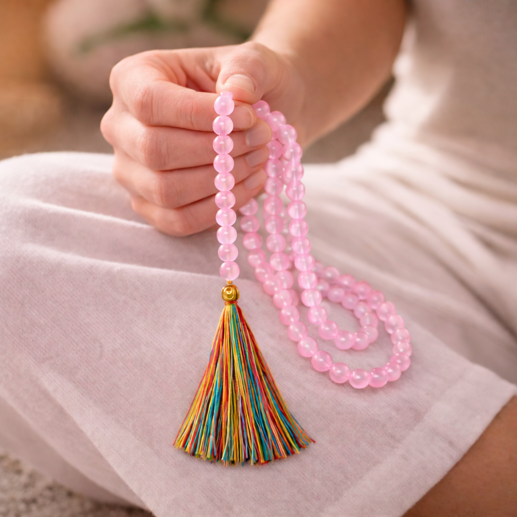 Rose Quartz Japa Mala for Love Attraction
