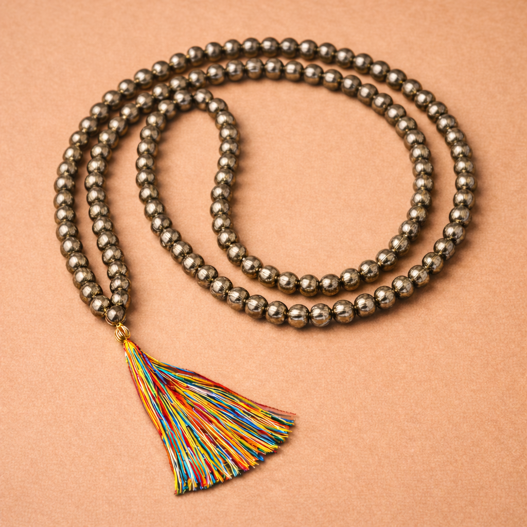 Natural Pyrite Japa Mala for Prosperity & Abundance