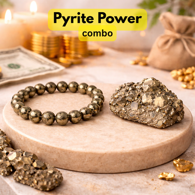 Pyrite Power Combo (Natural Pyrite bracelet + Pyrite cluster)